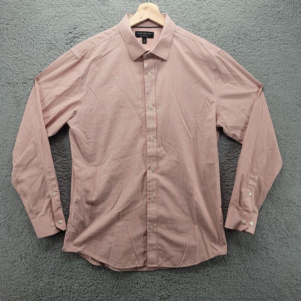 Banana Republic‎ Shirt mens Large Pink stripped Non iron slim fit Long Sleeve